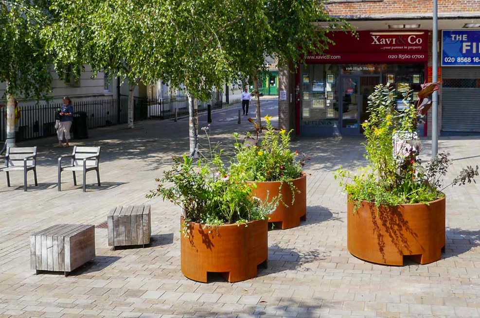 Community Planted Large Movable Street Planters for Public High Street